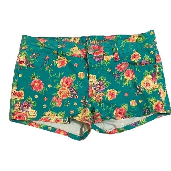 Wallflower Green Pink Floral Shorts Sz Small - Picture 1 of 3